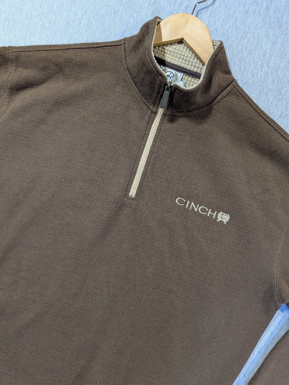 Cinch Quarter Zip Knit Pullover Men's Medium Brown Tan